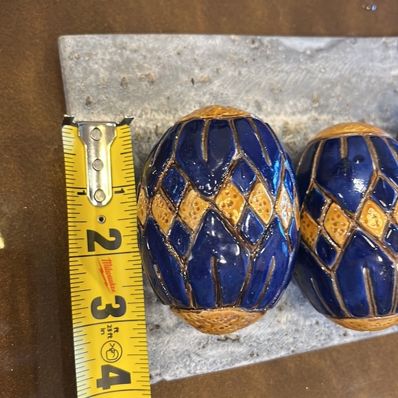 Easter Egg Decor! Ceramic Blue Golden Yellow Geometric Design Light Weight Decor - Picture 9 of 10
